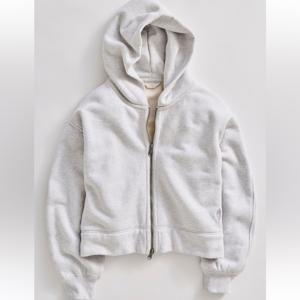 NWOT Free People FP Movement A Cut Above Zip-Up Hoodie in White Heather Grey - Picture 4 of 9